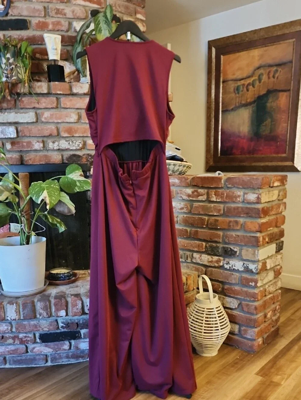 NWT HALARA Burgundy V-Neck Wide Leg Stretch Jumpsuit With Pockets